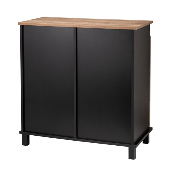 Glitzhome Glitzhome 32.30"H Modern Industrial Black Wine Cabinet With Natural Top And Sliding Door