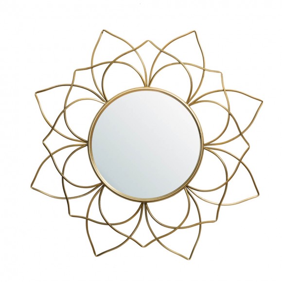 glitzhome Glitzhome 32.75"D Oversized 3D Lotus Regency Modern Gold Metal Wall Mirror