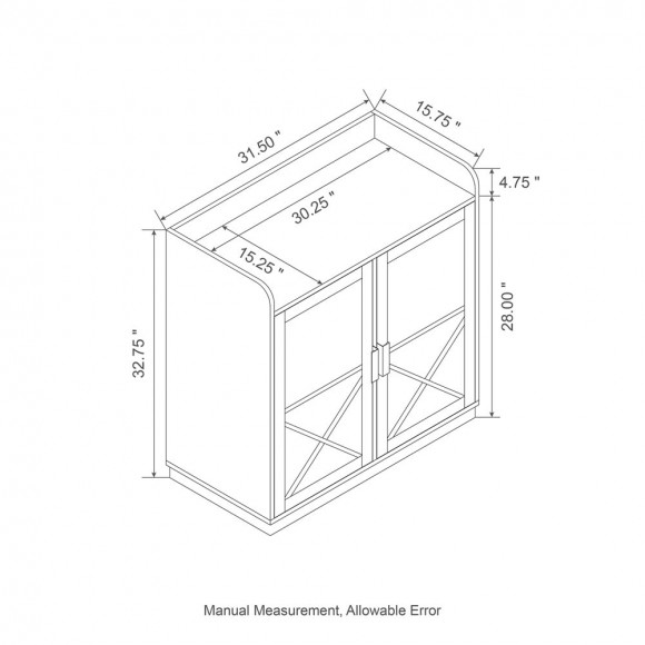 Glitzhome Glitzhome 32.75"H Black Wine Cabinet With 2 Built-in X Shaped Storage Racks And 2 Glass Doors