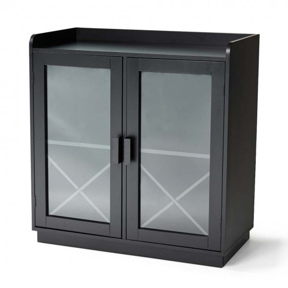 glitzhome Glitzhome 32.75"H Black Wine Cabinet with 2 Built-in X Shaped Storage Racks and 2 Glass Doors