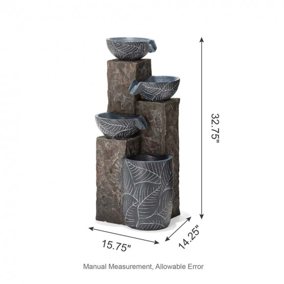 Glitzhome Glitzhome 32.75"H Natural Leaf Textured 4-Tier Resin Outdoor Fountain With Pump And Light