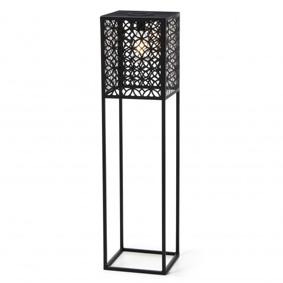 Glitzhome Glitzhome 32"H/22.25"H Oversized Set Of 2 Black Metal Cutout Pattern Solar Powered Edison Bulb Outdoor Floor Lantern Or Planter Stands