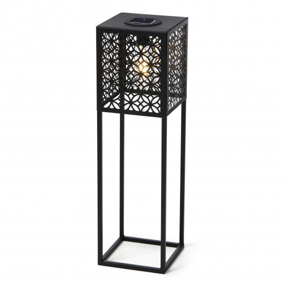 Glitzhome Glitzhome 32"H/22.25"H Oversized Set Of 2 Black Metal Cutout Pattern Solar Powered Edison Bulb Outdoor Floor Lantern Or Planter Stands