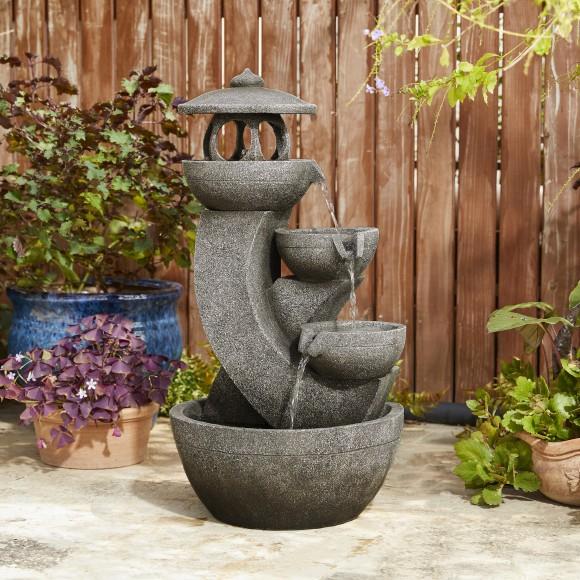 Glitzhome Glitzhome 32"H 4-Tiered Pagoda Polyresin Outdoor Fountain With Pump And LED Light (KD)