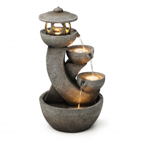 Glitzhome Glitzhome 32"H 4-Tiered Pagoda Polyresin Outdoor Fountain With Pump And LED Light (KD)