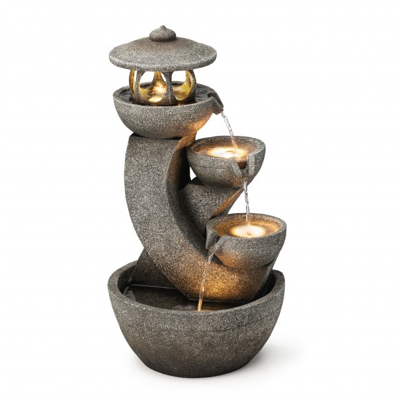 Glitzhome Glitzhome 32"H 4-Tiered Pagoda Polyresin Outdoor Fountain With Pump And LED Light (KD)