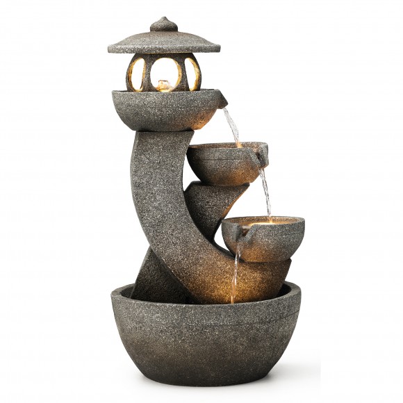 glitzhome Glitzhome 32"H 4-Tiered Pagoda Polyresin Outdoor Fountain with Pump and LED Light (KD)