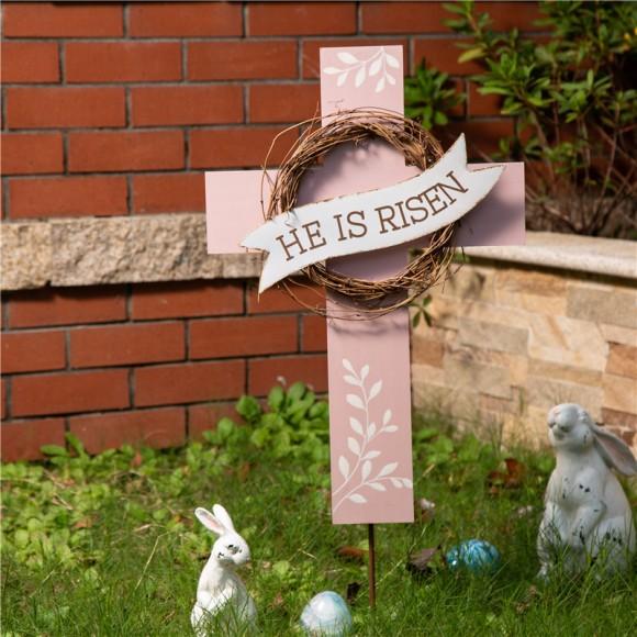 Glitzhome Glitzhome 32"H Easter Wooden/Metal Cross Yard Stake Or Wall Decor (KD Two Function)