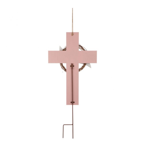 Glitzhome Glitzhome 32"H Easter Wooden/Metal Cross Yard Stake Or Wall Decor (KD Two Function)