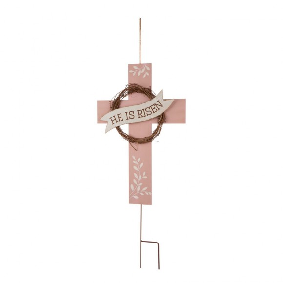 Glitzhome Glitzhome 32"H Easter Wooden/Metal Cross Yard Stake Or Wall Decor (KD Two Function)