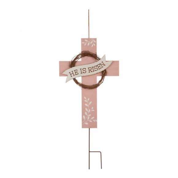 glitzhome Glitzhome 32"H Easter Wooden/Metal Cross Yard Stake or Wall Decor (KD Two Function)