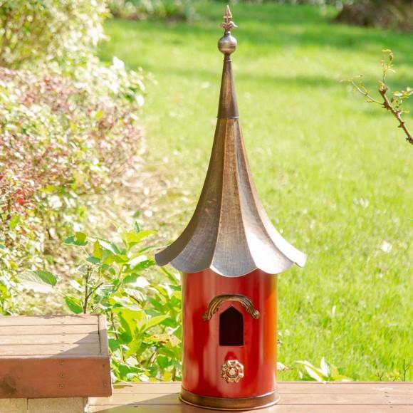 Glitzhome Glitzhome 32"H Farmhouse Retro Red Metal Pagoda Birdhouse With Bronze Roof