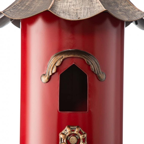 Glitzhome Glitzhome 32"H Farmhouse Retro Red Metal Pagoda Birdhouse With Bronze Roof