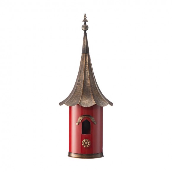 glitzhome Glitzhome 32"H Farmhouse Retro Red Metal Pagoda Birdhouse with Bronze Roof