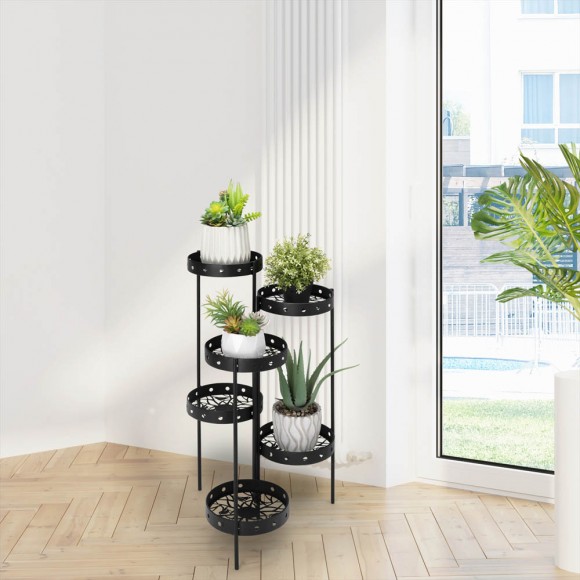 Glitzhome Glitzhome 32"H Foldable 6-Tiered Round Black Metal Plant Stand