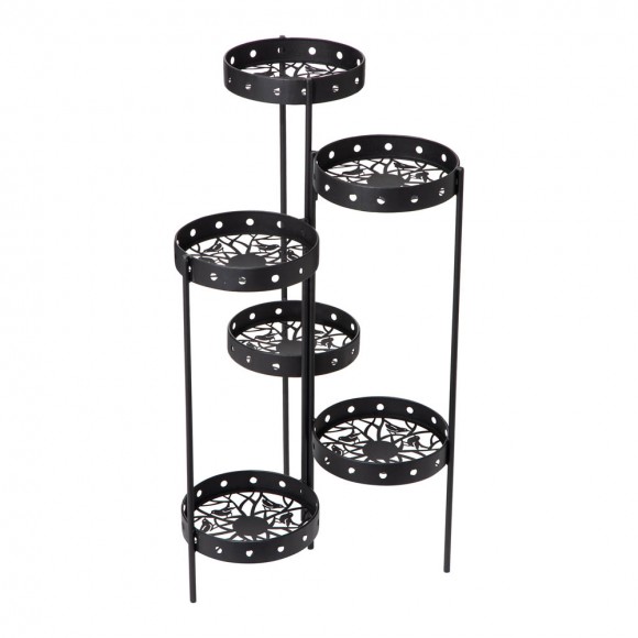 glitzhome Glitzhome 32"H Foldable 6-Tiered Round Black Metal Plant Stand