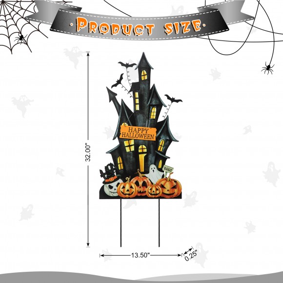 Glitzhome Glitzhome 32"H Halloween Metal Haunted House Yard Stake(KD Two Function)