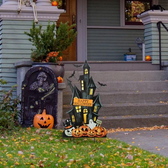 Glitzhome Glitzhome 32"H Halloween Metal Haunted House Yard Stake(KD Two Function)
