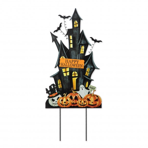 glitzhome Glitzhome 32"H Halloween Metal Haunted House Yard Stake(KD Two function)