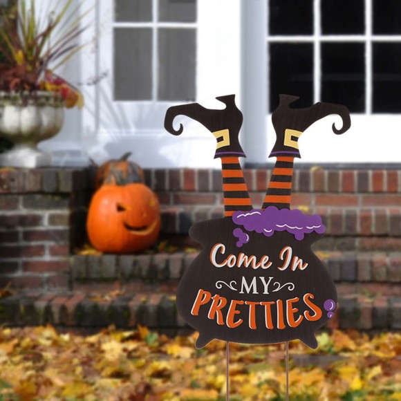 Glitzhome Glitzhome 32"H Halloween Wooden Witch Yard Stake Or Standing Decor Or Hanging Decor (KD Three Function)