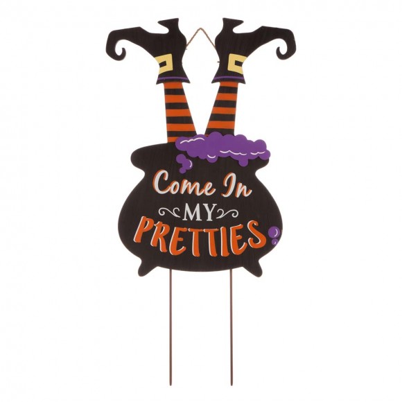 glitzhome Glitzhome 32"H Halloween Wooden Witch Yard Stake or Standing Decor or Hanging Decor (KD Three Function)