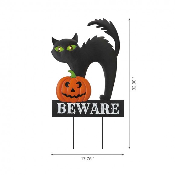 Glitzhome Glitzhome 32"H Lighted Halloween Metal Black Cat Yard Stake Or Hanging Decor (Two Functions)