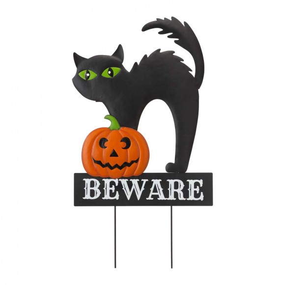 Glitzhome Glitzhome 32"H Lighted Halloween Metal Black Cat Yard Stake Or Hanging Decor (Two Functions)