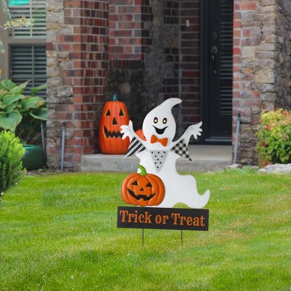 Glitzhome Glitzhome 32"H Lighted Halloween Metal Ghost Yard Stake Or Hanging Decor (Two Functions)
