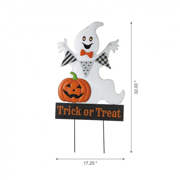 Glitzhome Glitzhome 32"H Lighted Halloween Metal Ghost Yard Stake Or Hanging Decor (Two Functions)