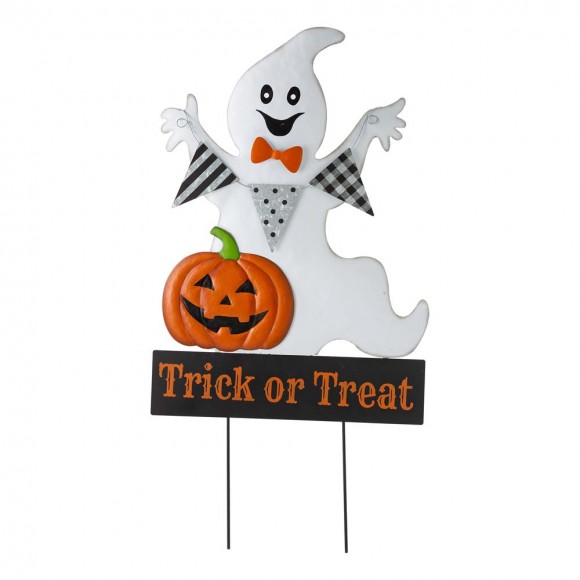 Glitzhome Glitzhome 32"H Lighted Halloween Metal Ghost Yard Stake Or Hanging Decor (Two Functions)