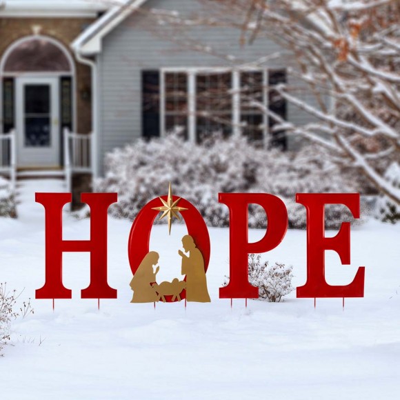 Glitzhome Glitzhome 32"H Lighted Metal "HOPE" Yard Stake Or Standing Decor Or Wall Décor (3 Functions)
