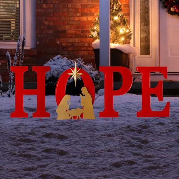 Glitzhome Glitzhome 32"H Lighted Metal "HOPE" Yard Stake Or Standing Decor Or Wall Décor (3 Functions)