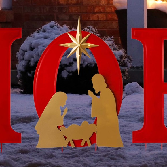 Glitzhome Glitzhome 32"H Lighted Metal "HOPE" Yard Stake Or Standing Decor Or Wall Décor (3 Functions)