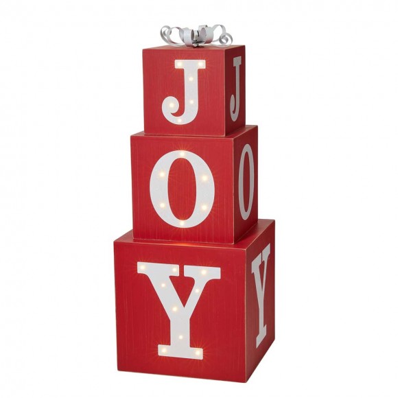 glitzhome Glitzhome 32"H Lighted Wooden Stacked Block "JOY" Porch Sign Boxes