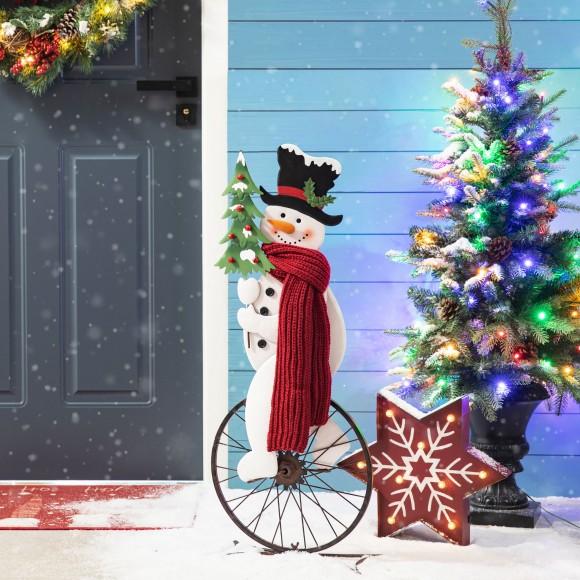 Glitzhome Glitzhome 32"H Metal Snowman Riding Bike Porch Decor