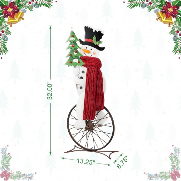 Glitzhome Glitzhome 32"H Metal Snowman Riding Bike Porch Decor