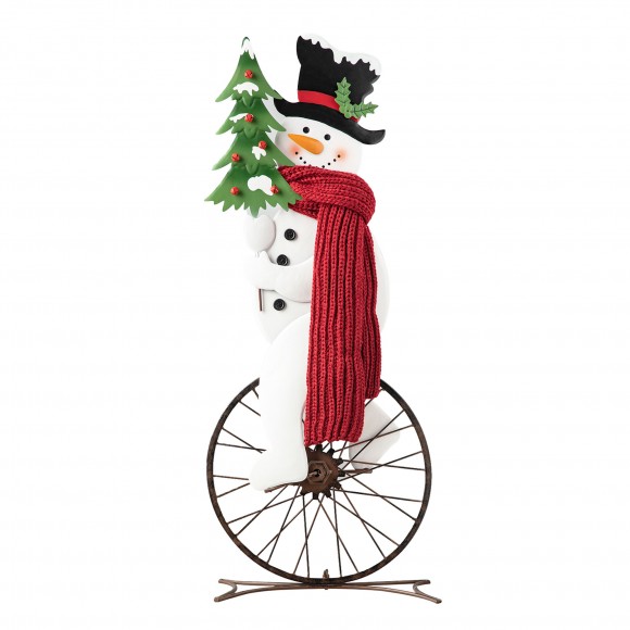 glitzhome Glitzhome 32"H Metal Snowman Riding Bike Porch Decor