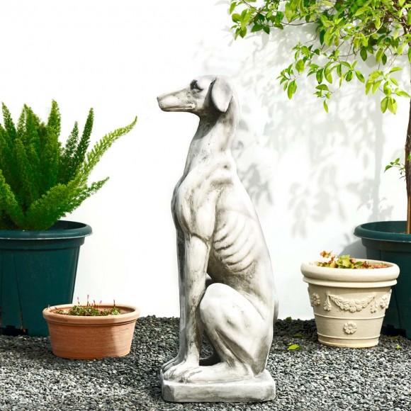 Glitzhome Glitzhome 32"H MGO Sitting Greyhound Dog Garden Statue