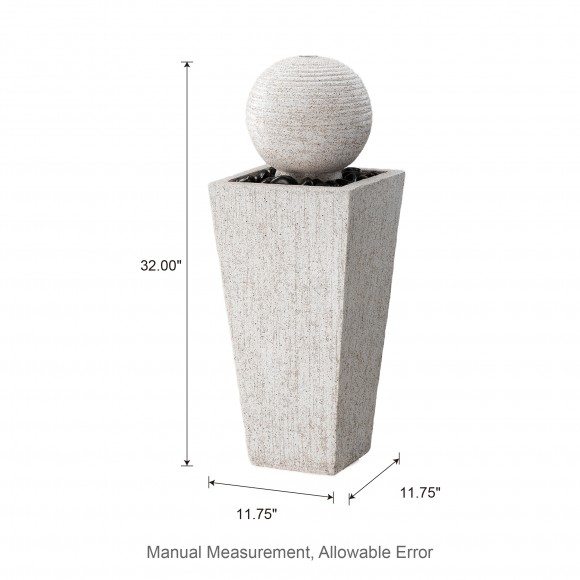 Glitzhome Glitzhome 32"H Mid-Century Modern Faux Terrazzo Geometric Pedestal And Sphere Polyresin Outdoor Floor Fountain With Black Pebbles Pump And LED Light (KD)