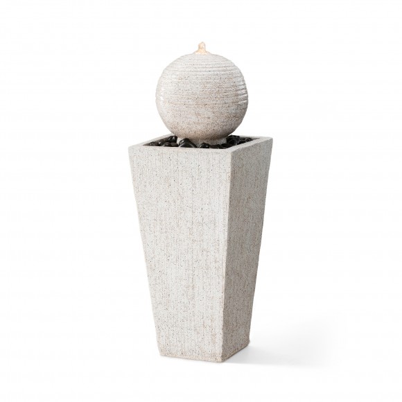 glitzhome Glitzhome 32"H Mid-Century Modern Faux Terrazzo Geometric Pedestal and Sphere Polyresin Outdoor Floor Fountain with Black Pebbles Pump and LED Light (KD)