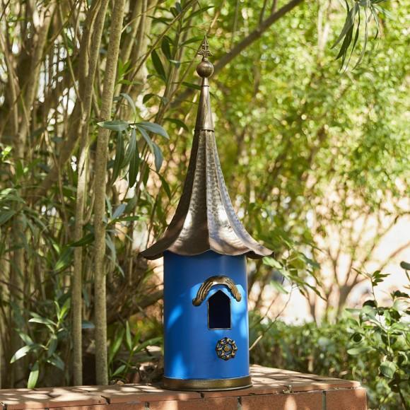 Glitzhome Glitzhome 32"H Retro Blue Metal Pagoda Birdhouse With Bronze Roof