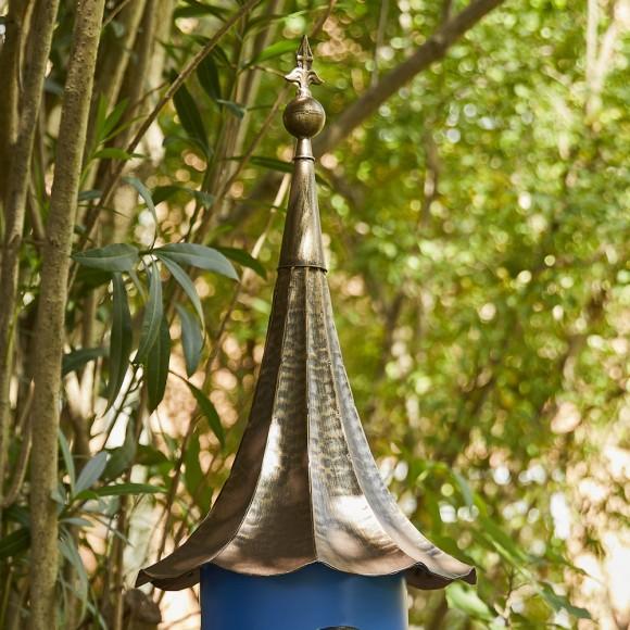 Glitzhome Glitzhome 32"H Retro Blue Metal Pagoda Birdhouse With Bronze Roof
