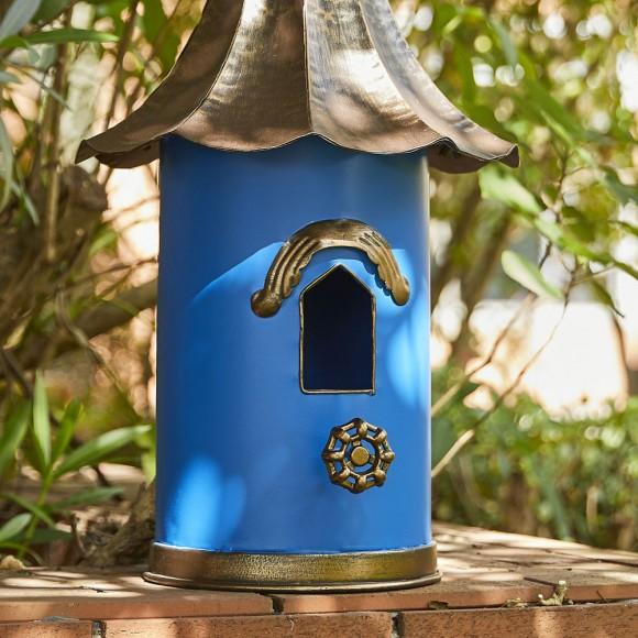 Glitzhome Glitzhome 32"H Retro Blue Metal Pagoda Birdhouse With Bronze Roof
