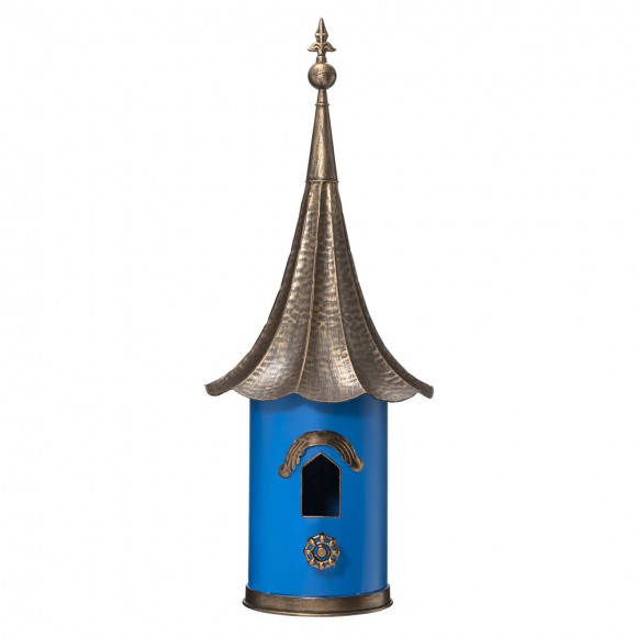 glitzhome Glitzhome 32"H Retro Blue Metal Pagoda Birdhouse with Bronze Roof
