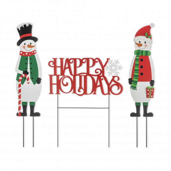 glitzhome Glitzhome 32"H Set of 3 Christmas Metal Snowman and HAPPY HOLIDAYS Yard Stake (KD)