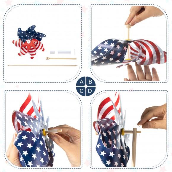 Glitzhome Glitzhome 32"H Set Of 3 Plastic Stars&Stripes Patriotic Americana Windmills(KD)