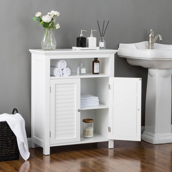 Glitzhome Glitzhome 32" H Wooden Floor Storage Cabinet With 2 Shutter Door White