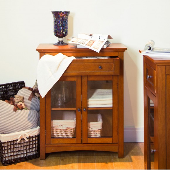 Glitzhome Glitzhome 32"H Wooden Shelved Floor Storage Cabinet With 1 Drawer And Double Doors