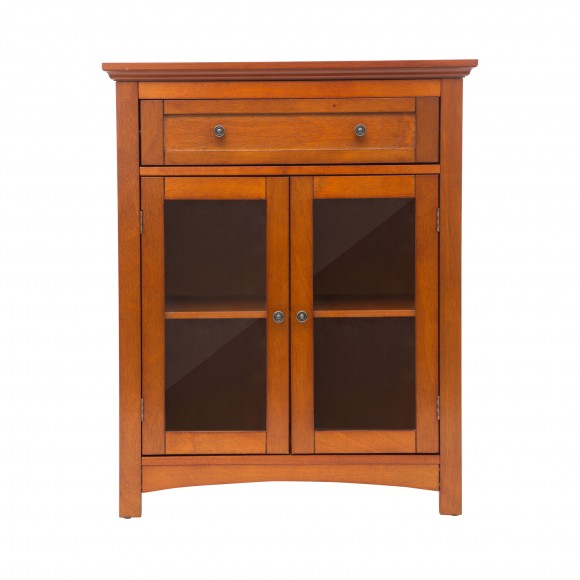 glitzhome Glitzhome 32"H Wooden Shelved Floor Storage Cabinet with 1 Drawer and Double Doors