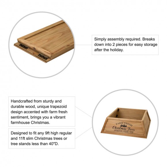 Glitzhome Glitzhome 32"L Natural Wooden Trapezoid "Farm Fresh" Christmas Tree Collar